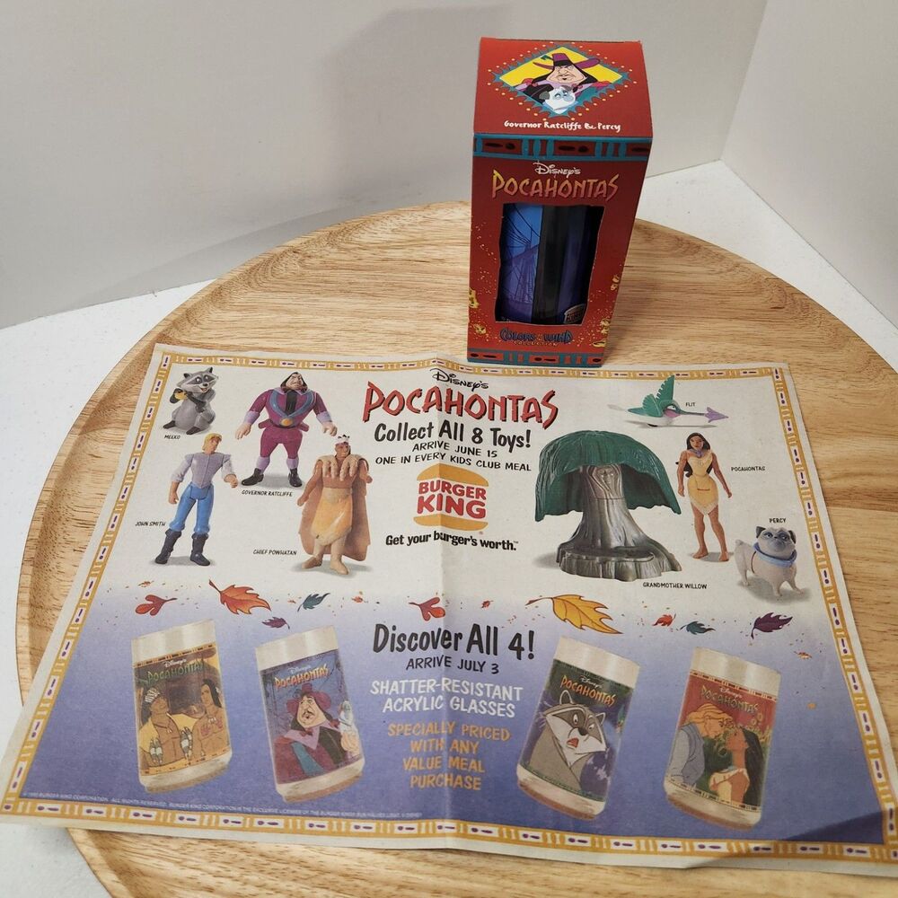 Burger King 1995 Pocahontas Cup & Placemat Set Vintage Disney Kids Meal